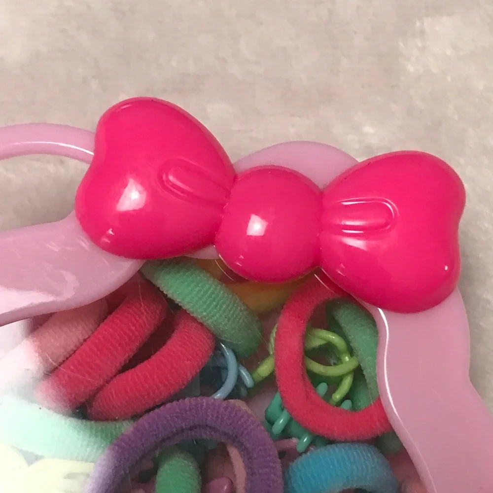 Multicolor Bow Hair Tie Set Hello Kitty Sanrio pink plastic container box New